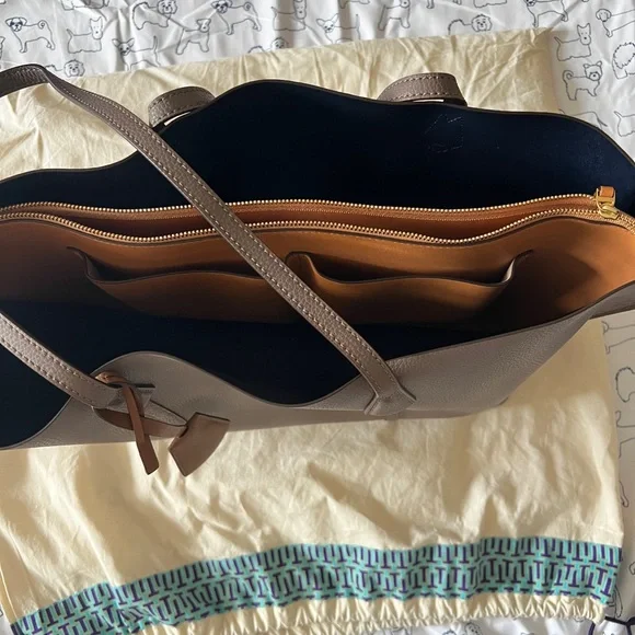 Tory Burch Perri Taupe Leather Tote Bag - Picture 2 of 5